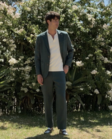 Fintry - Dark Green Linen Single-Breasted Blazer