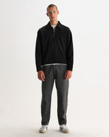 wax london men's Reeve - Washed Black Loopback Organic Cotton Collared Sweatshirt