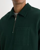 wax london men's Reeve - Washed Green Loopback Organic Cotton Collared Sweatshirt