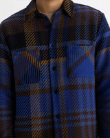 wax london men's Whiting - Blue And Brown Bold Check Overshirt