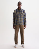 wax london men's Whiting - Blue And Multicolour Grain Check Overshirt
