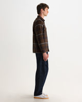 wax london men's Whiting - Brown And Blue Moon Check Overshirt
