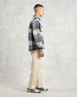 wax london men's Whiting - Navy And Ecru Block Check Overshirt