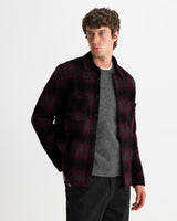 wax london men's Whiting - Red And Black Elm Wool Blend Check Overshirt