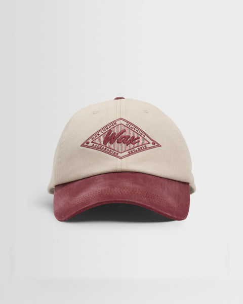 Spencer - Ecru And Burgundy Badge Cotton Sports Cap