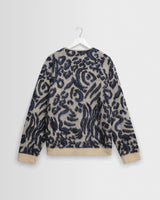 wax london men's Alban - Ecru And Navy Abstract Animal Print Knit Cardigan