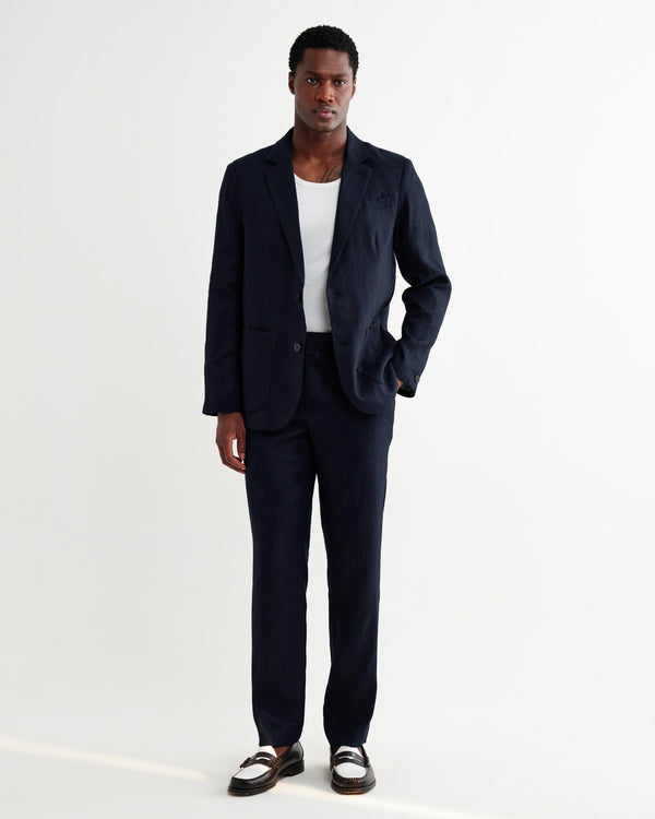 wax london men's Alp - Navy Linen Trousers