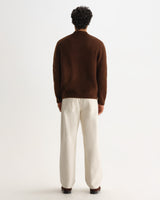 wax london men's ASHFORD L/S POLO FLUFFY WOOL BLEND BROWN