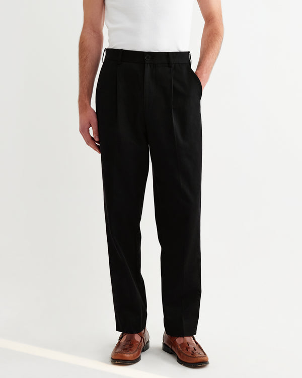 wax london men's Aubyn - Black Cotton Tencel Twill Relaxed Fit Trousers