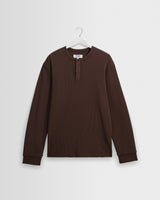 wax london men's Caleb - Brown Waffle Cotton Henley Long-Sleeve T-Shirt