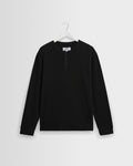 Caleb - Washed Black Waffle Cotton Henley Long-Sleeve T-Shirt
