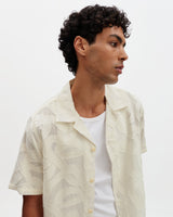 wax london men's Curzon - Ecru Jacquard Viscose Short-Sleeve Shirt