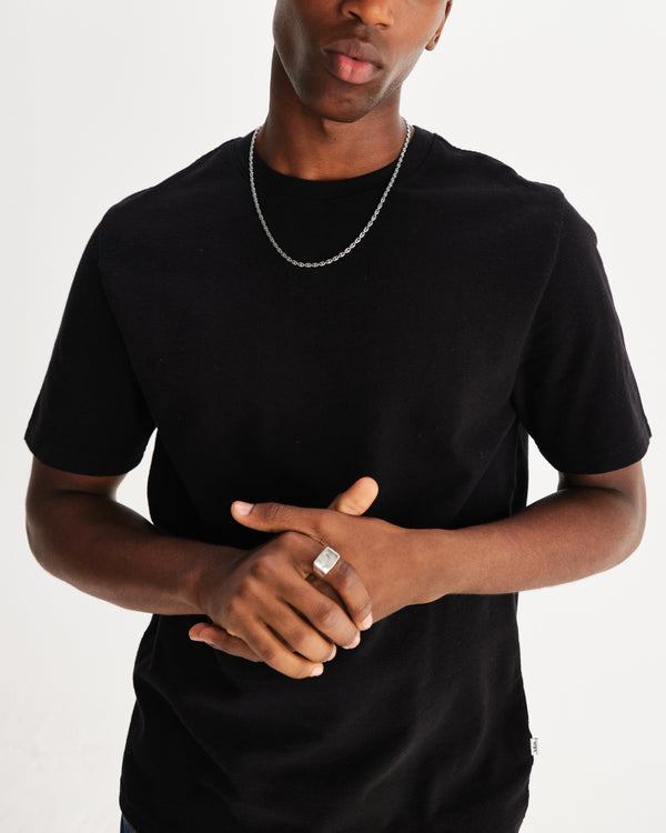 wax london men's Dean - Black Textured Organic Cotton T-Shirt