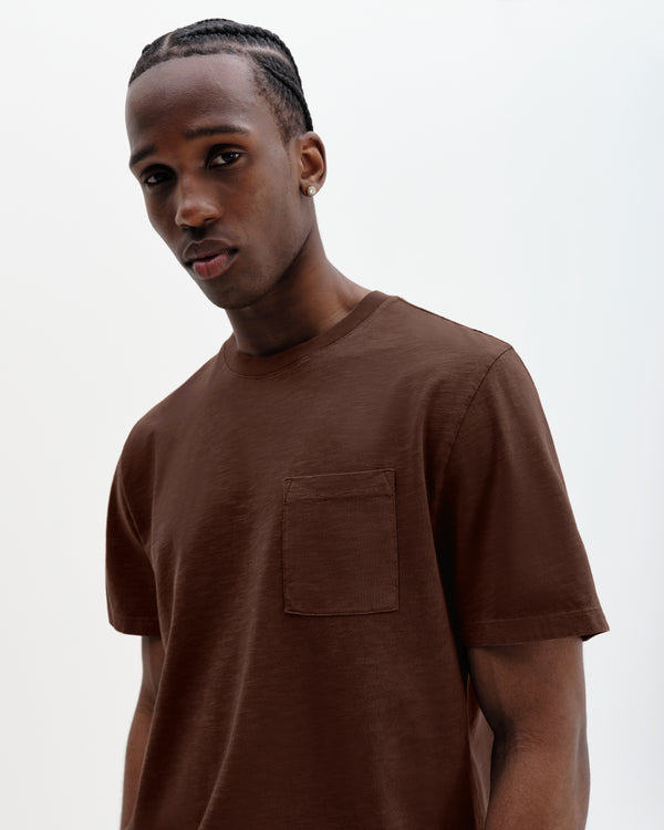 wax london men's Dean - Brown Slub Cotton Pocket T-Shirt