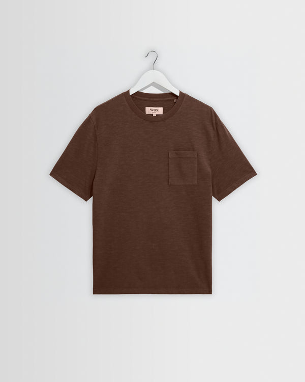 wax london men's Dean - Brown Slub Cotton Pocket T-Shirt