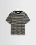 Dean - Navy And Ecru Striped Textured Organic Cotton T-Shirt