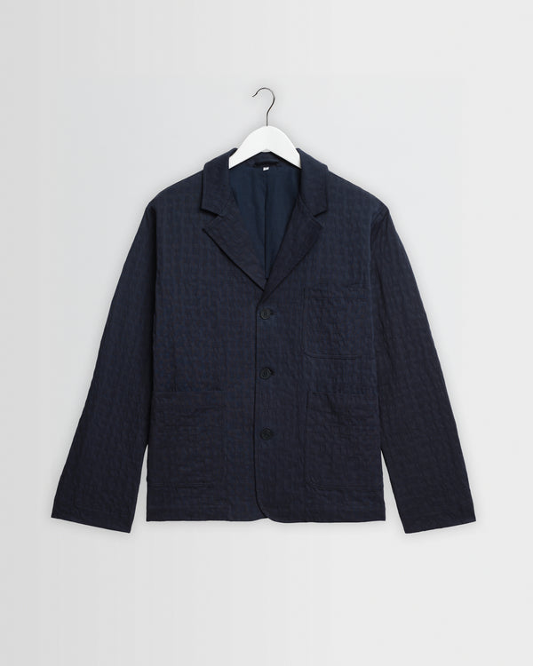 wax london men's Exmouth - Navy Dobby Cotton Blazer