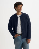 wax london men's Granby - Navy Ribbed Wool Cardigan