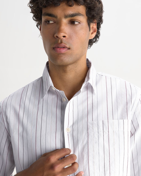 wax london men's Halcomb - Ecru And Multicolour Stripe Cotton Shirt
