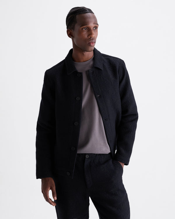 wax london men's Iggy - Navy And Black Tonal Jacquard Jacket