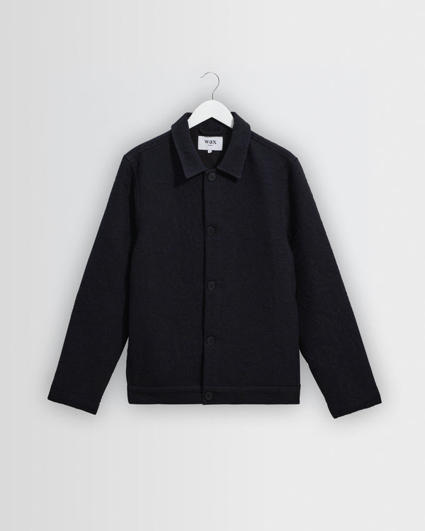 wax london men's Iggy - Navy And Black Tonal Jacquard Jacket