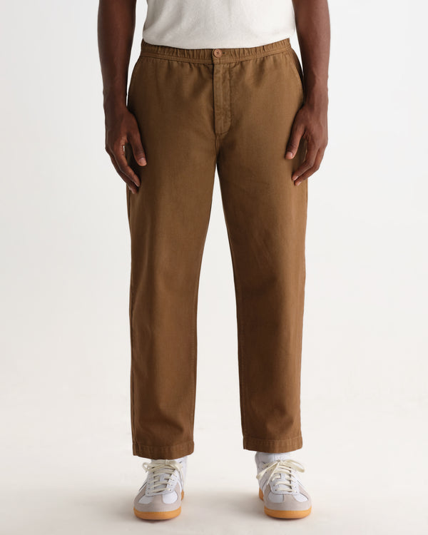 wax london men's Kurt - Dark Tan Organic Cotton Twill Trouser