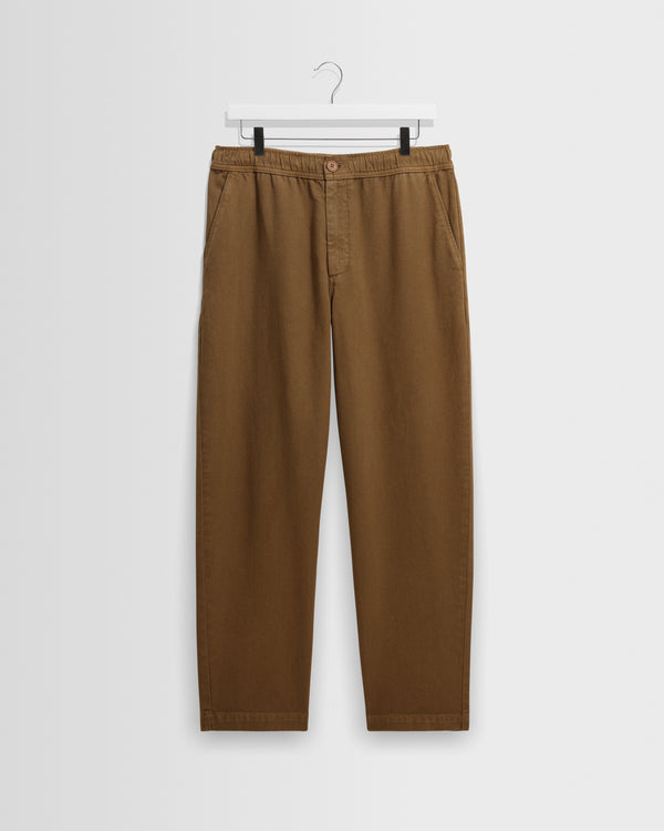 wax london men's Kurt - Dark Tan Organic Cotton Twill Trouser