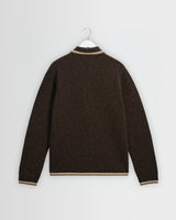 wax london men's Lennox - Brown And Natural Long-Sleeve Knitted Zip Polo