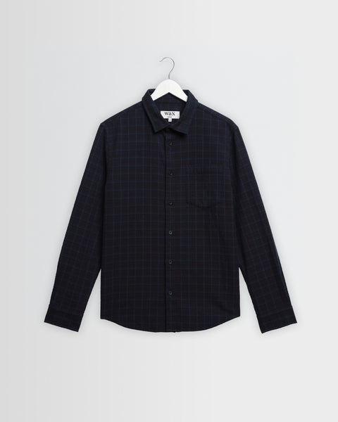 Shelly - Navy And Black Check Dobby Cotton Shirt