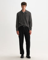 wax london men's Tristan - Charcoal Fluffy Long-Sleeve Knitted Polo