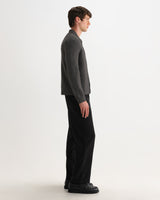 wax london men's Tristan - Charcoal Fluffy Long-Sleeve Knitted Polo