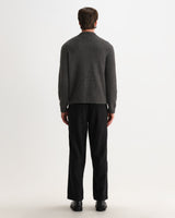 wax london men's Tristan - Charcoal Fluffy Long-Sleeve Knitted Polo