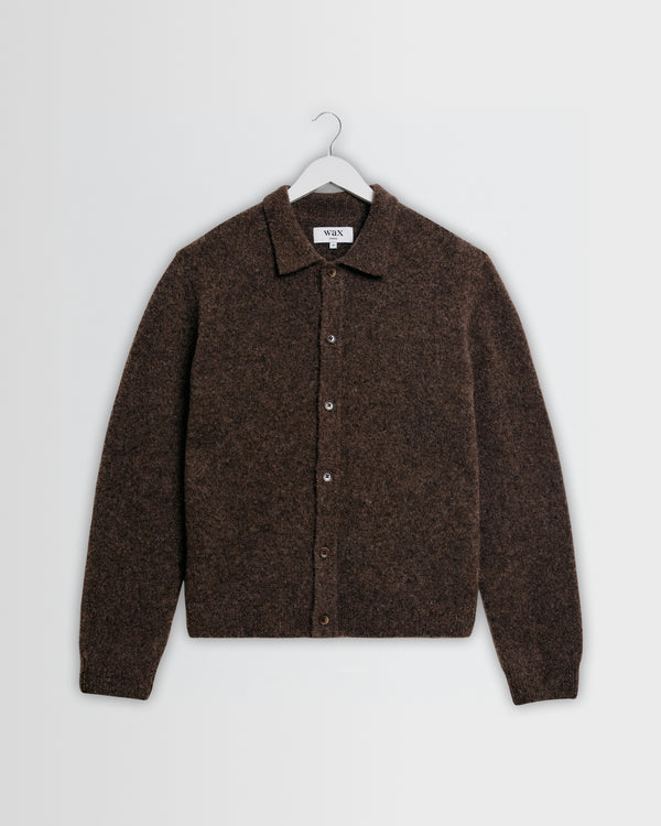 wax london men's Tristan - Chocolate Brown Fluffy Long-Sleeve Knitted Polo