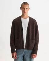 wax london men's Walker - Chocolate Brown Fluffy Wool Knit Cardigan