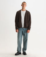 wax london men's Walker - Chocolate Brown Fluffy Wool Knit Cardigan