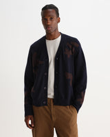 wax london men's Walker - Navy And Brown Felted Applique Knit Cardigan