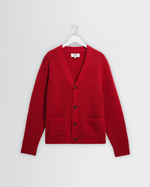 Walker - Red Fluffy Wool Knit Cardigan