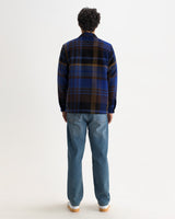 wax london men's Whiting - Blue And Brown Bold Check Overshirt