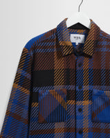 wax london men's Whiting - Blue And Brown Bold Check Overshirt