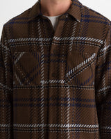wax london men's Whiting - Brown And Blue Moon Check Overshirt