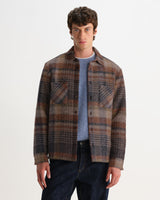 wax london men's Whiting - Oatmeal And Multicolour Check Wool Blend Overshirt