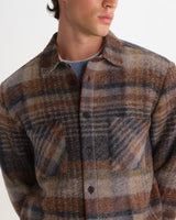 wax london men's Whiting - Oatmeal And Multicolour Check Wool Blend Overshirt