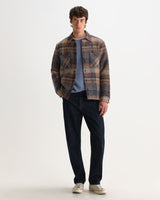 wax london men's Whiting - Oatmeal And Multicolour Check Wool Blend Overshirt