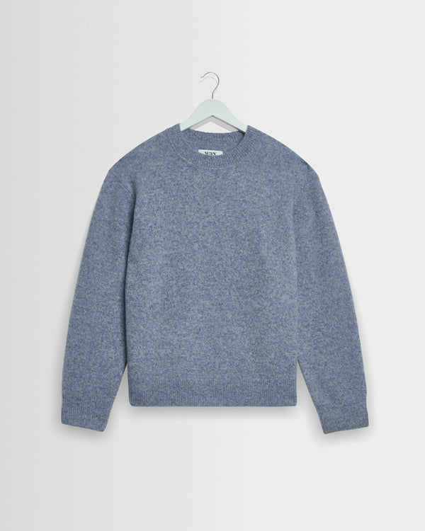 wax london men's Wilde - Pale Blue Fluffy Wool Crewneck